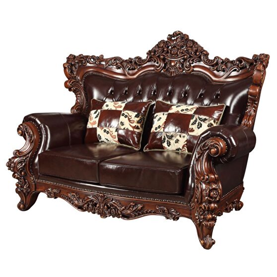 Espresso top grain leather match & walnut loveseat
