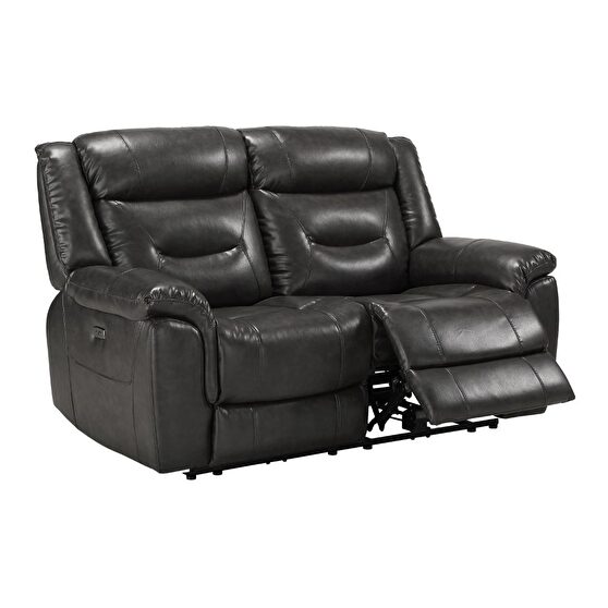 Gray leather-aire reclining loveseat
