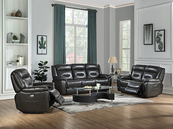 Gray leather-aire reclining sofa
