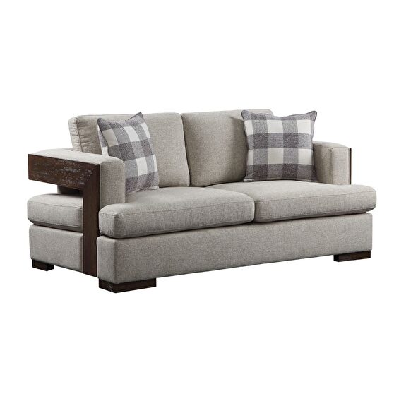 Fabric & walnut loveseat in casual style