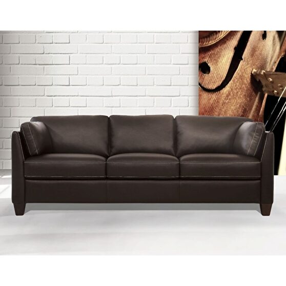 Chocolate full leather contemporary sofa