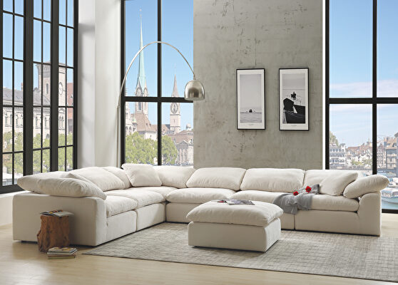 Ivory linen modular sectional sofa