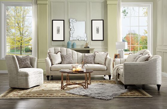 Shimmering pearl sofa w/ channel tufted backs