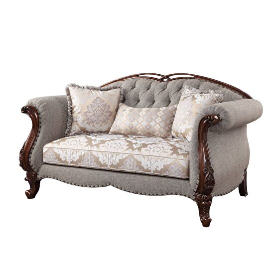 Fabric & cherry loveseat