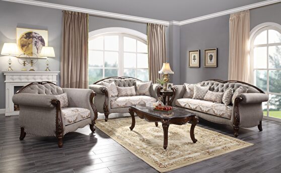 Fabric & cherry sofa in traditional style