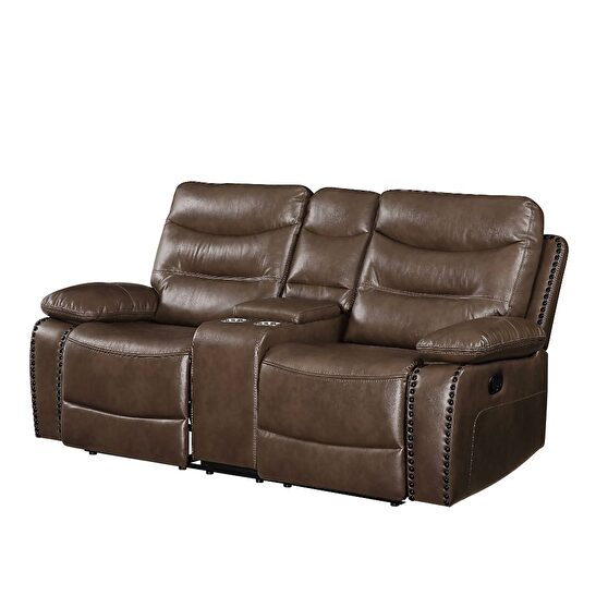 Brown leather-gel match loveseat (motion)