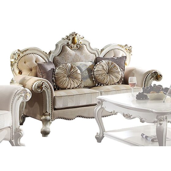 Fabric & antique pearl finish loveseat