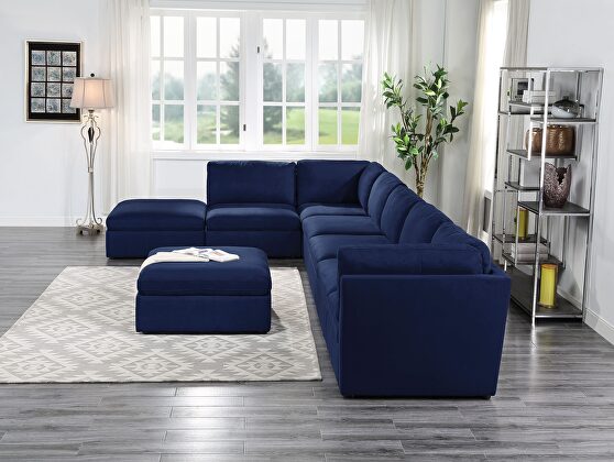 Blue fabric modular 7-piece sectional sofa