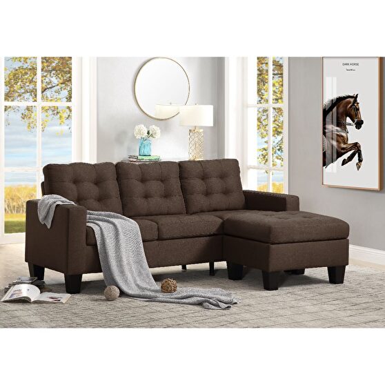 Brown linen reversible sectional sofa
