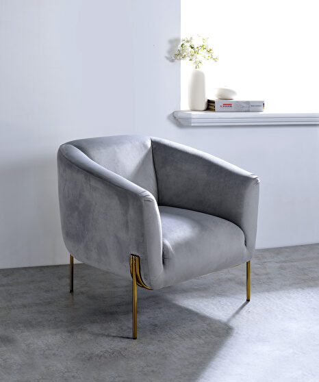Gray velvet & gold accent chair