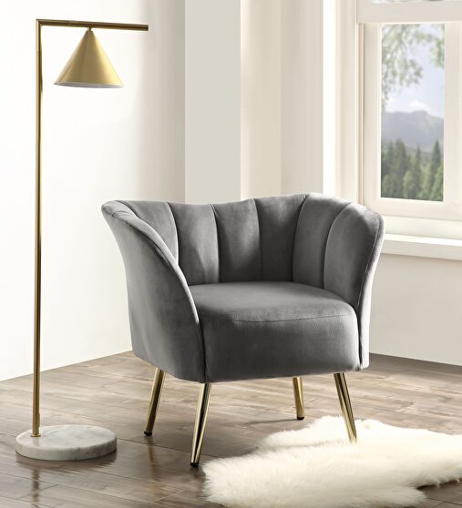 Gray velvet & gold accent chair