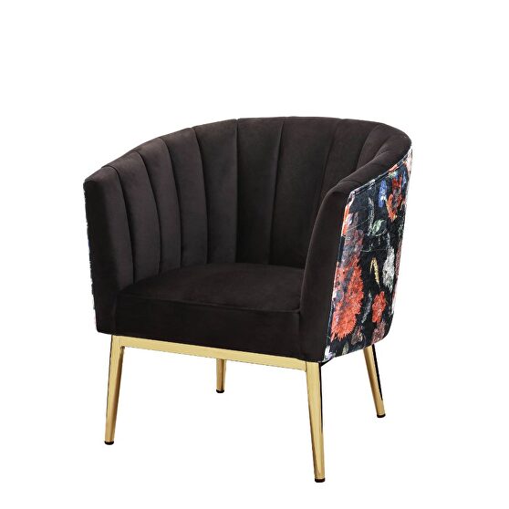Black velvet & gold accent chair