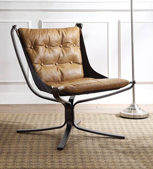 Coffee top grain leather accent chair