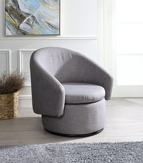 Pebble-gray linen accent chair
