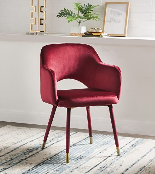 Bordeaux-red velvet & gold accent chair