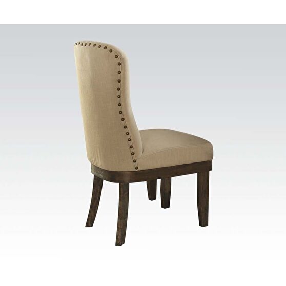 Beige linen & salvage brown side chair