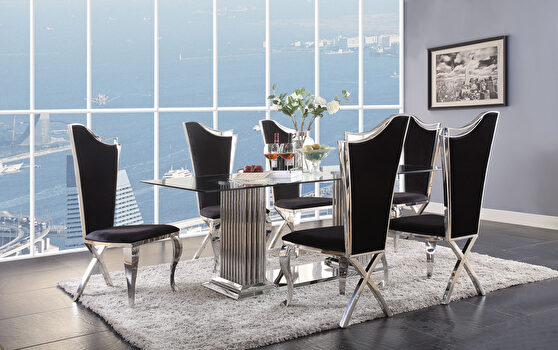 Stainless steel & clear glass double pedestal dining table