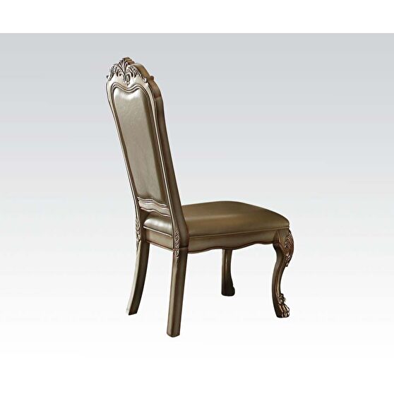 Bone pu/fabric & gold patina side chair
