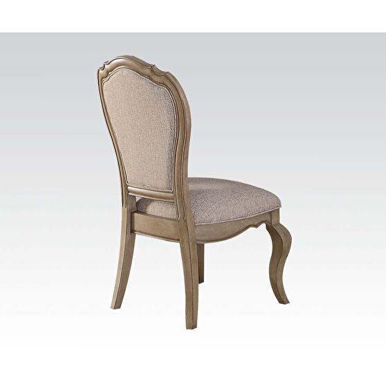 Beige fabric & antique taupe side chair