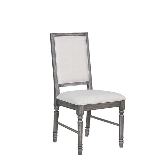 Cream linen & weathered gray finish side chair