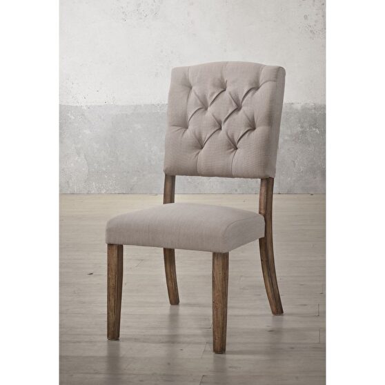 Cream linen & weathered oak finish side chair