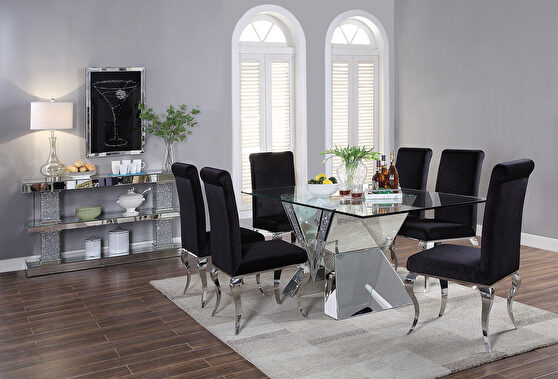 Mirrored, faux diamonds & clear glass dining table