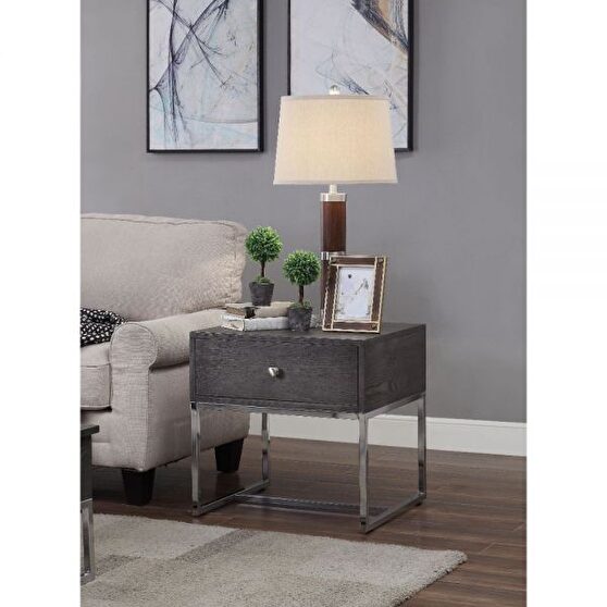 Gray oak & chrome end table
