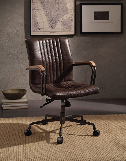 Distress chocolate top grain leather executive office chair