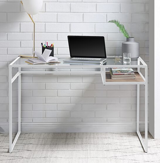 White & glass desk