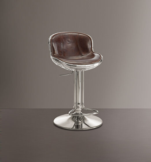 Vintage brown top grain leather & aluminum adjustable stool with swivel