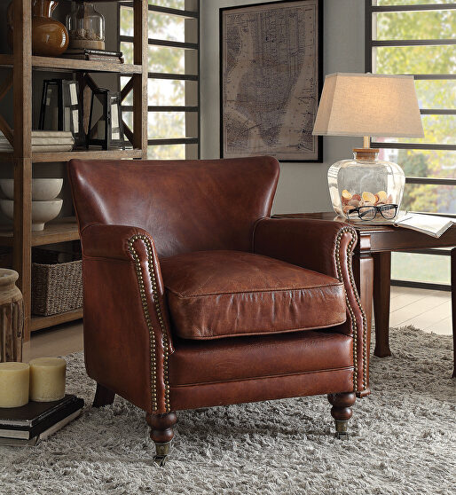 Vintage dark brown top grain leather accent chair