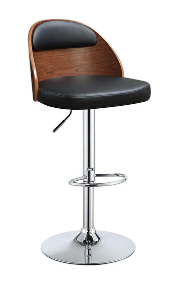 Black pu & walnut adjustable stool with swivel