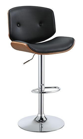 Black pu & walnut adjustable stool with swivel