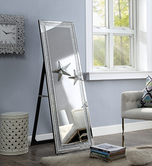 Mirrored frame & faux stones standing accent mirror