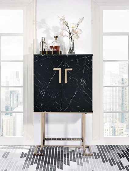 Black faux marble & champagne wine cabinet