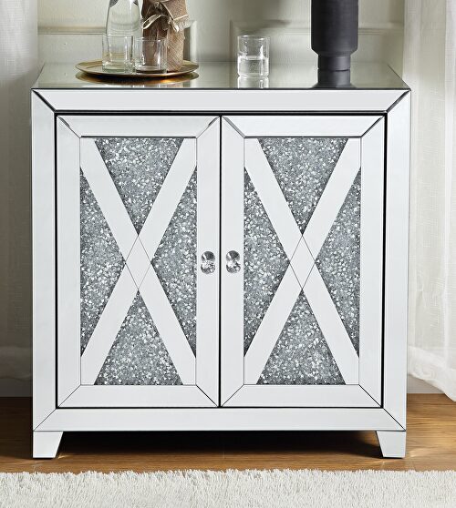 2-door mirrored glam panel side table