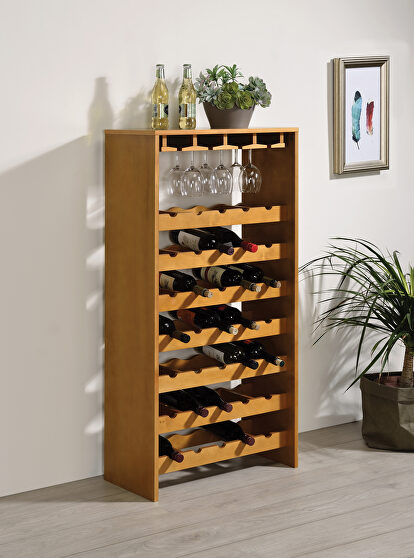 Rich oak finish wooden frame wine cabinet