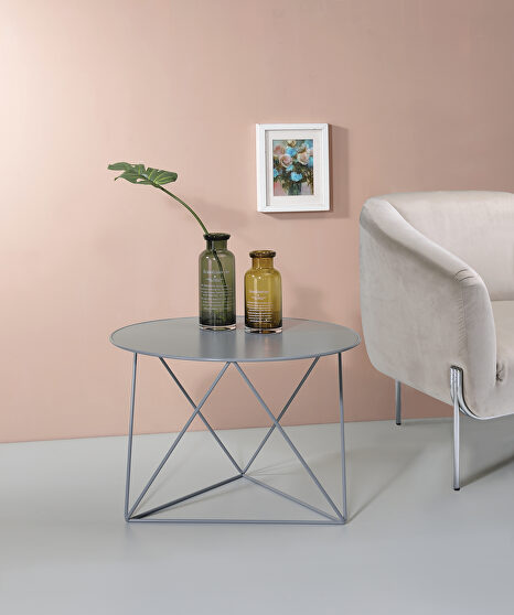 Gray finish geometric metal base accent table