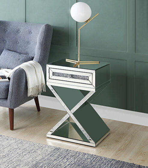 Mirrored & faux diamonds x-shaped base accent table
