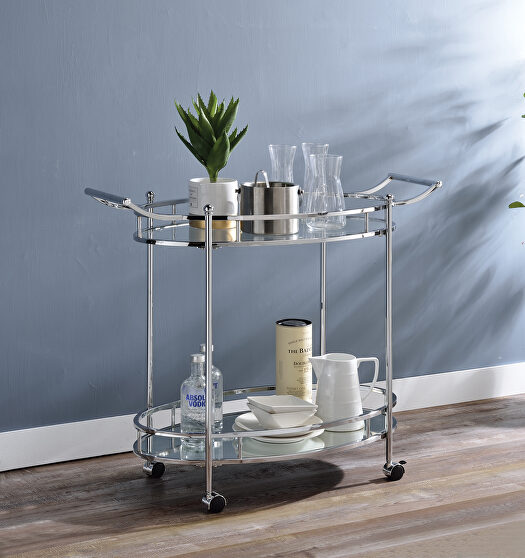 Two clear glass shelf & chrome finish base serving cart