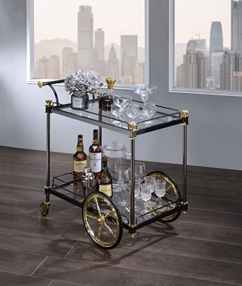 Black/gold & clear glass serving cart