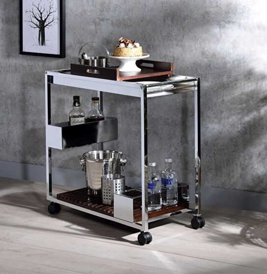 Chrome finish serving cart