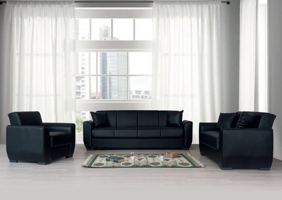 Black pu leather sofa / sofa bed w/ storage