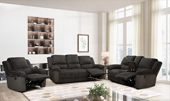 Brown corduroy fabric recliner sofa