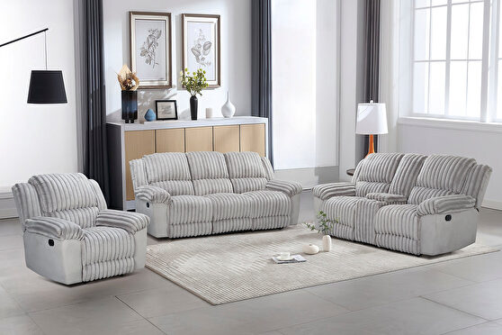 Gray corduroy fabric recliner sofa