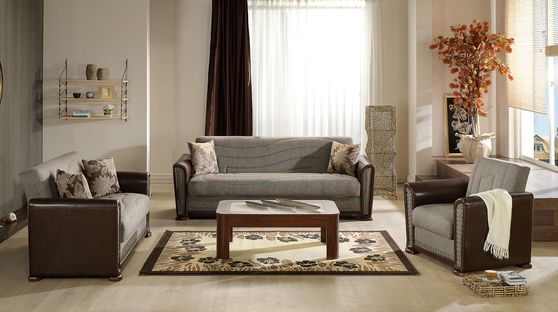 Gray-brown casual sofa w/ bed and storage
