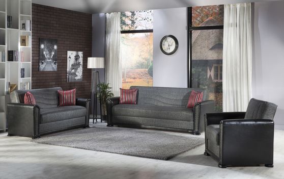 Gray fabric casual sofa w/ bed and storage