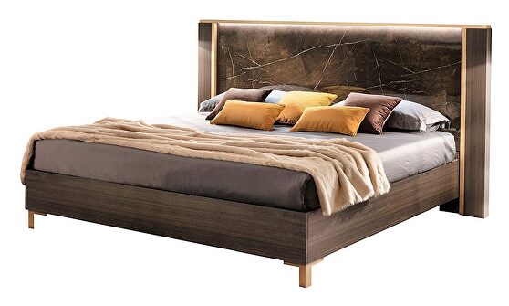 Contemporary king bed in golden walnut / espresso finish