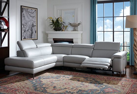 Full leather gray sectional couch w/ electric recliner