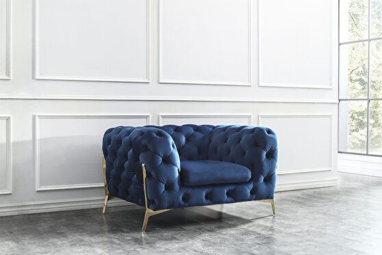 Blue fabric glam style chair w/ gold legs